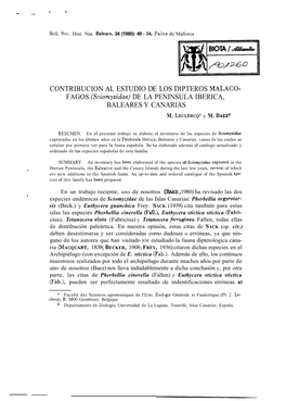 CONTRIBUCION AL ESTUDIO DE LOS DIPTEROS MALACO- FAGOS (Sciompidae) DE LA PENINSULA IBERICA, BALEARES Y CANARIAS M