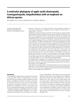 A Molecular Phylogeny of Apple Snails (Gastropoda, Caenogastropoda, Ampullariidae) with an Emphasis on African Species