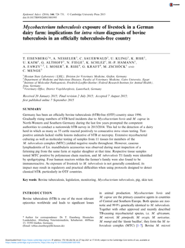 Mycobacterium Tuberculosis Exposure of Livestock in a German Dairy Farm: Implications for Intra Vitam Diagnosis of Bovine Tuberc