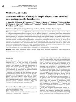 Antitumor Efficacy of Oncolytic Herpes Simplex Virus Adsorbed Onto