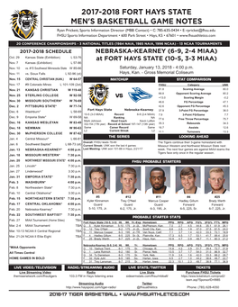 2017-2018 Fort Hays State Men's Basketball Game Notes