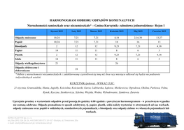 HARMONOGRAM ODBIORU ODPADÓW KOMUNALNYCH Nieruchomości Zamieszkałe Oraz Niezamieszkałe* – Gmina Kurzętnik- Zabudowa Jednorodzinna– Rejon I