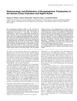 Pharmacology and Distribution of Norepinephrine Transporters in the Human Locus Coeruleus and Raphe Nuclei