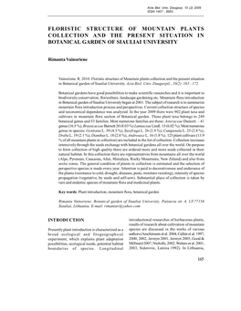 Vainoriene R. Floristic Structure of Mountain Plants Collection and The