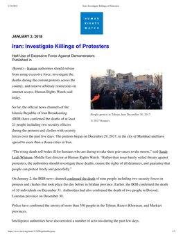 Iran: Investigate Killings of Protesters