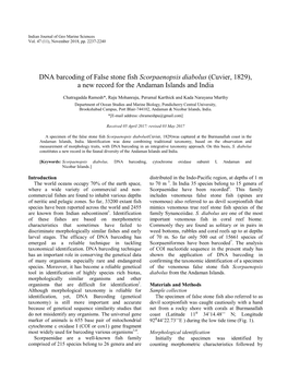 DNA Barcoding of False Stone Fish Scorpaenopsis Diabolus (Cuvier, 1829), a New Record for the Andaman Islands and India