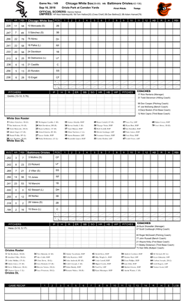 Chicago White Sox(59-89) Vs Baltimore Orioles(42-106)