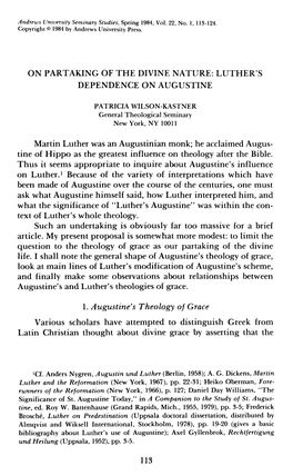 On Partaking of the Divine Nature: Luther's Dependence on Augustine