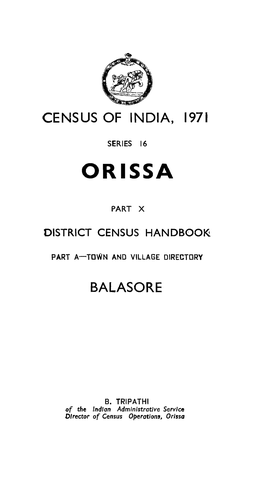 Town and Village Directory, Balasore, Part-A, Series-16, Orissa