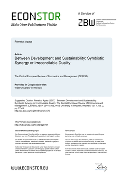 Between Development and Sustainability: Symbiotic Synergy Or Irreconcilable Duality