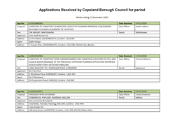 Applications Received by Copeland Borough Council for Period