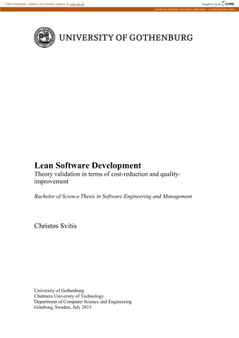 Lean Software Development Theory Validation in Terms of Cost-Reduction and Quality- Improvement
