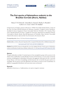 The First Species of Aplastodiscus Endemic to the Brazilian Cerrado (Anura, Hylidae)