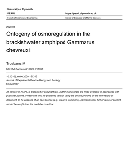 Ontogeny of Osmoregulation in the Brackishwater Amphipod Gammarus Chevreuxi