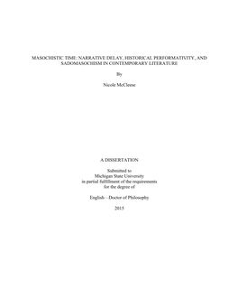 Masochistic Time: Narrative Delay, Historical Performativity, and Sadomasochism in Contemporary Literature