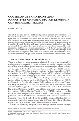 Governance Traditions and Narratives of Public Sector Reform in Contemporary France