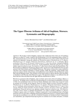 The Upper Pliocene Avifauna of Ahl Al Oughlam, Morocco. Systematics and Biogeography