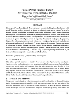 Pileate Poroid Fungi of Family Polyporaceae from Himachal Pradesh