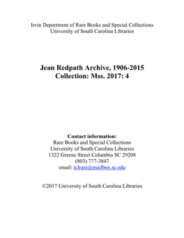 Jean Redpath Archive, 1906-2015 Collection: Mss