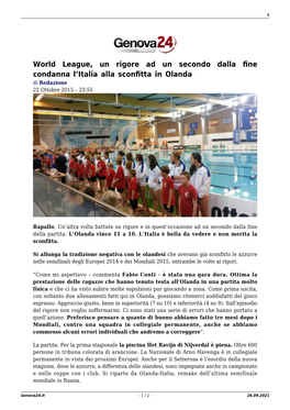 World League, Un Rigore Ad Un Secondo Dalla Fine Condanna L'italia