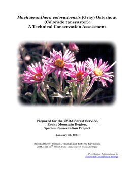 (Colorado Tansyaster): a Technical Conservation Assessment