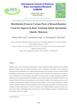 Distribution Ovum in Various Parts of Branch Bamboo Coral Isis Hippuris in Bone Tambung Island, Spermonde Islands, Makassar