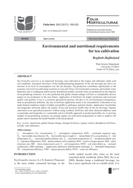 Environmental and Nutritional Requirements for Tea Cultivation Roghieh Hajiboland