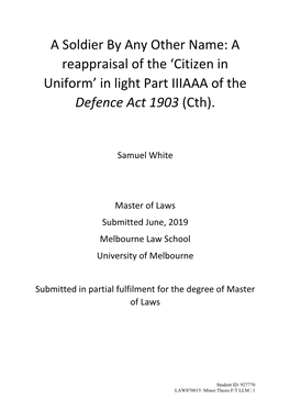 'Citizen in Uniform' in Light Part IIIAAA of the Defence Act 1903 (Cth)