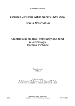 Genus Clostridium Clostridia in Medical, Veterinary and Food