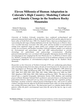 Eleven Millennia of Human Adaptation in Colorado's High Country
