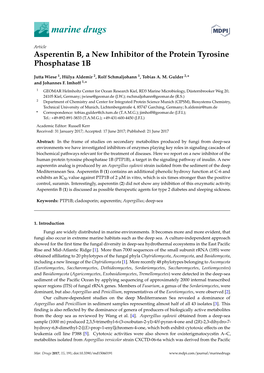 Asperentin B, a New Inhibitor of the Protein Tyrosine Phosphatase 1B