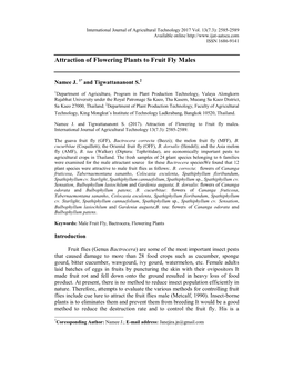 Attraction of Flowering to Fruit Fly Males. International Journal of Agricultural Technology 13(7.3): 2585-2589