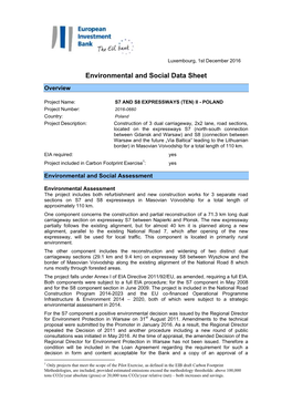 Environmental and Social Data Sheet