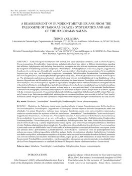 A Reassessment of Bunodont Metatherians from the Paleogene of Itaboraí (Brazil): Systematics and Age of the Itaboraian Salma