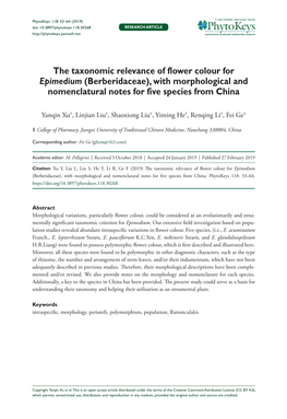 The Taxonomic Relevance of Flower Colour for Epimedium (Berberidaceae), with Morphological and Nomenclatural Notes for Five Species from China