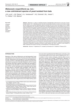 Malassezia Vespertilionis Sp. Nov.: a New Cold-Tolerant Species of Yeast Isolated from Bats