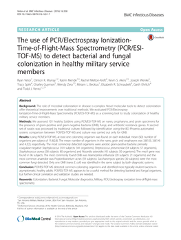 (PCR/ESI-TOF-MS) to Detect Bacterial and Fungal Coloniza