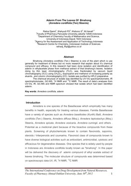 The International Conference on Drug Development from Natural Resources, Faculty of Pharmacy Ahmad Dahlan University, June 30Th,2012 1