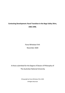 Contesting Development: Rural Transition in the Bega Valley Shire, 1965-1996