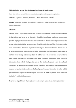 Colophon Larvae: Descriptions and Phylogenetic Implications