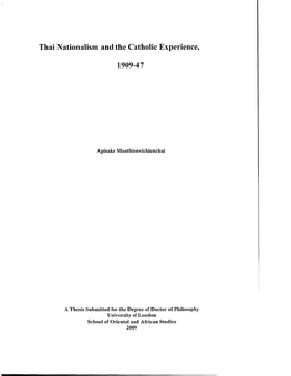 Thai Nationalism and the Catholic Experience, 1909-47
