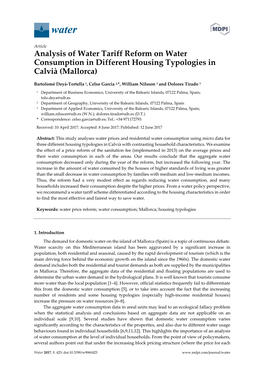 Analysis of Water Tariff Reform on Water Consumption in Different Housing Typologies in Calvià (Mallorca)