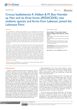 Crocus Baalbekensis K. Addam & M. Bou Hamdan Sp. Nov and Its Three Forms