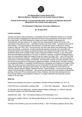 Portrait of the Artist As a Young Internationalist: Van Dyck’S St Sebastian Bound for Martyrdom in the Context of His Early Career