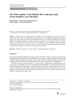 The Water Quality of the Danube River and Gravel Pits in the Bratislava Area (Slovakia)