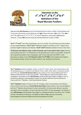 Claremen in the 3Rd to 9Th Battalions of the Royal Munster Fusiliers In