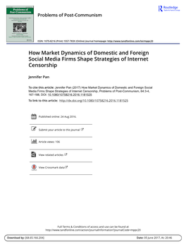 How Market Dynamics of Domestic and Foreign Social Media Firms Shape Strategies of Internet Censorship