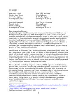 Letter to Congressional Leadership Re: SAFE Banking