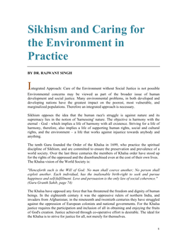 Sikhism and Caring for the Environment in Practice