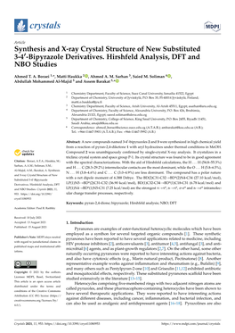 Synthesis and X-Ray Crystal Structure of New Substituted 3-4'-Bipyrazole Derivatives. Hirshfeld Analysis, DFT and NBO Studie